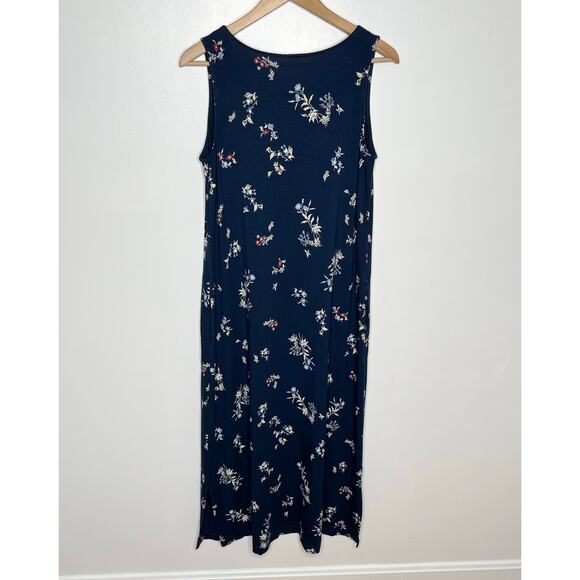 J. Jill Womens Sleeveless Jersey Maxi Dress Small Navy Floral Pockets Comfort - Picture 8 of 10